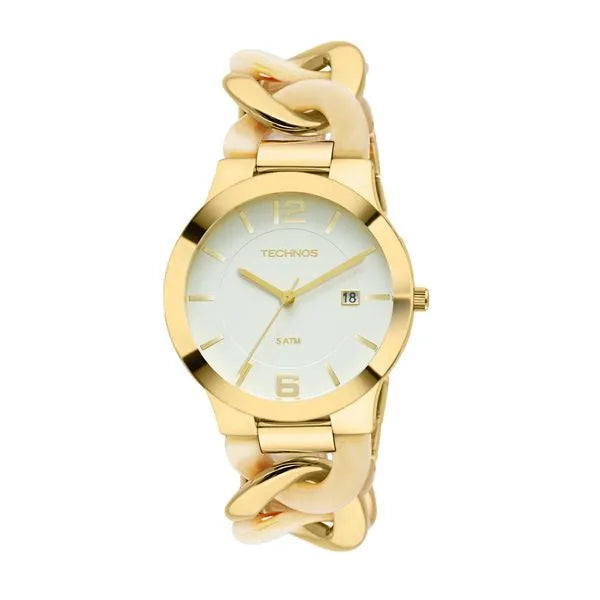 Relógio Technos Feminino com Pulseira de Elos Mista de Aço e Acetato 2115UK/4B